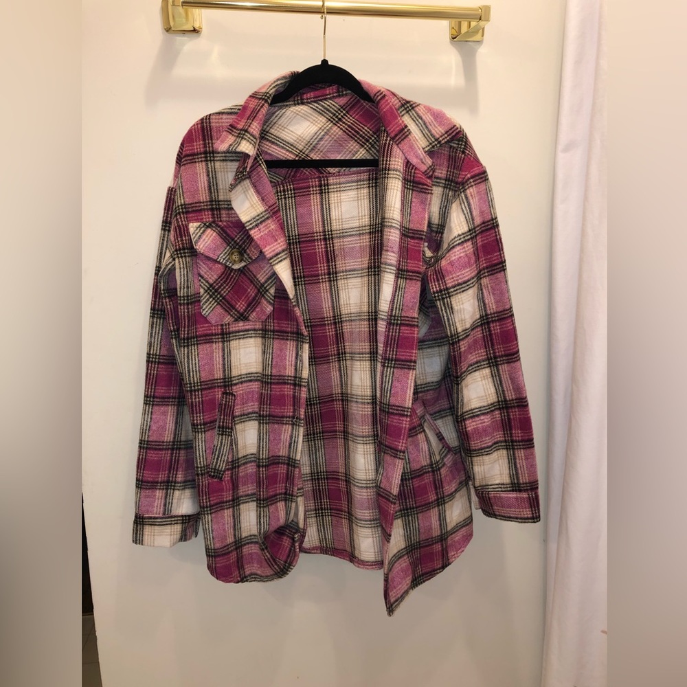 Pink plaid shacket by new fashion